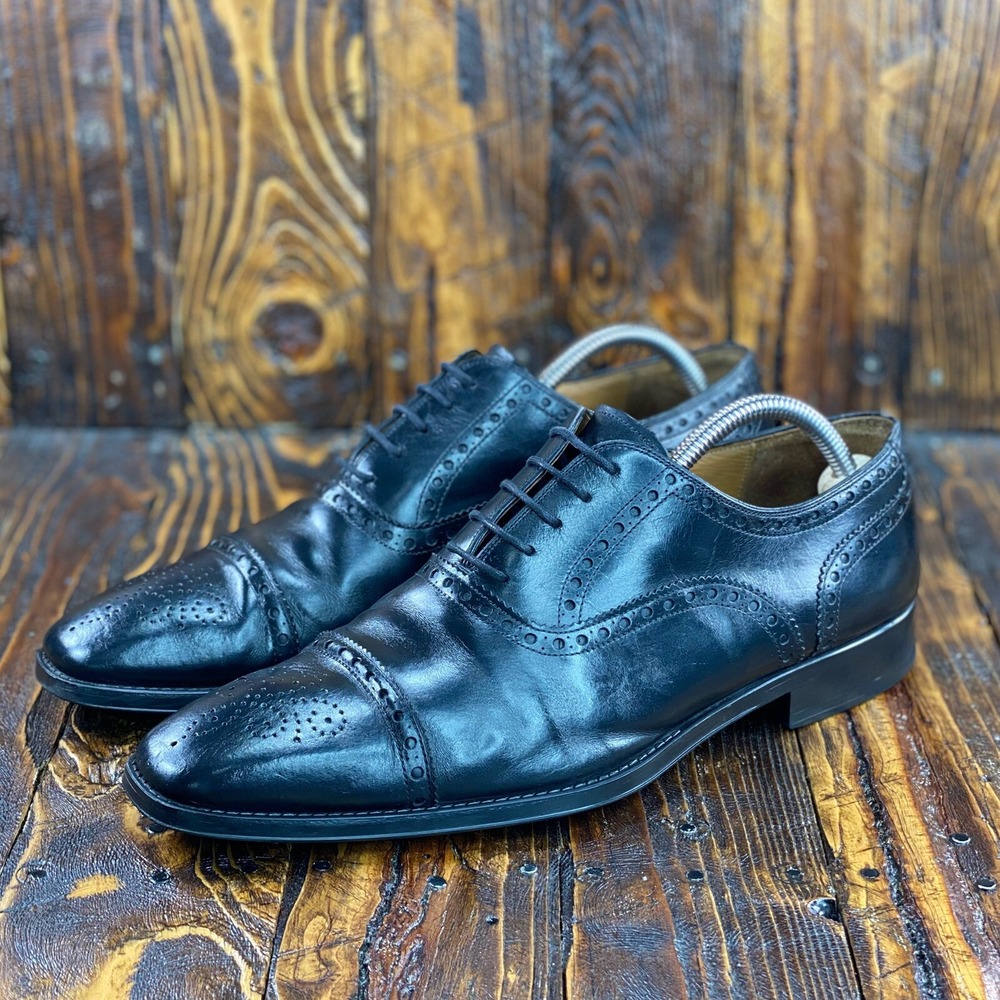 Magnanni‎ Cieza Semi Brogue Oxford Men Dress Shoes Black Leather 18399 Size 10 M